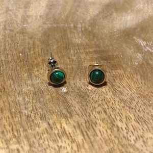 Round Faux Malachite Gold Tone Earrings